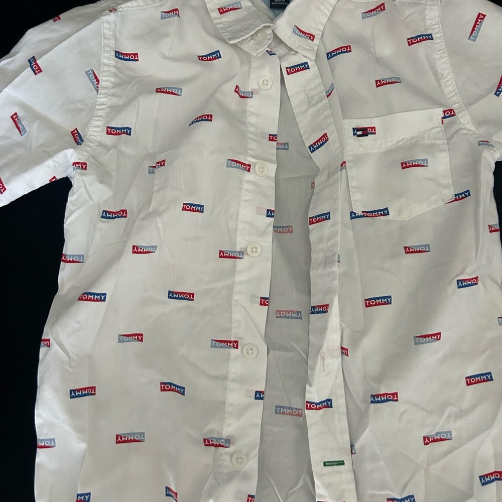 Tommy Hilfiger White Shirt with Red and Blue Logo Pattern